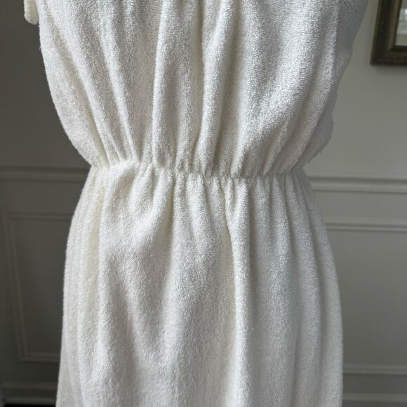 Vintage 70s 80s White Terrycloth Sundress Swim Coverup S M - Picture 3 of 4